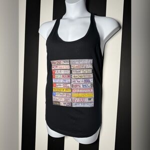 Women’s Black Graphic Racerback Tank Top - 80’s New Wave Band Cassette Print XXL